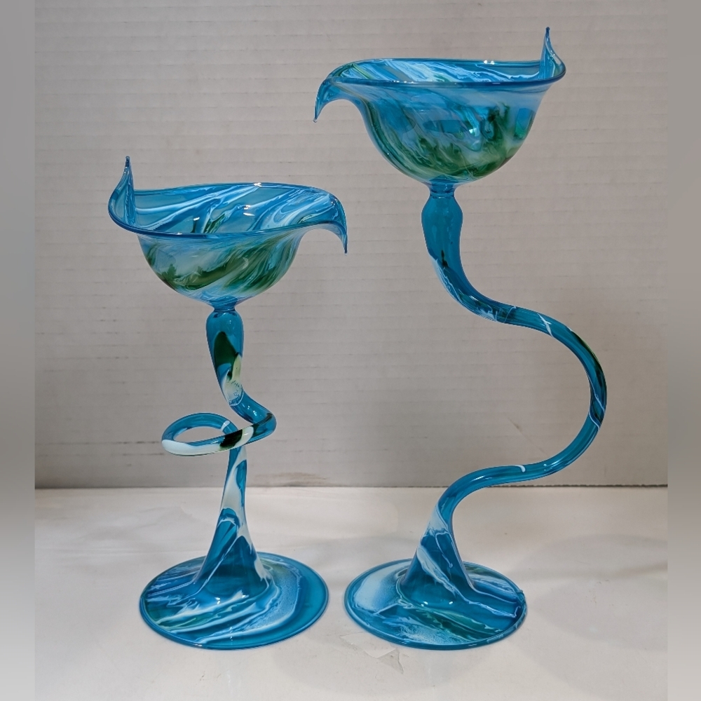 Vintage Hand Blown Glass Flame Glow by Penco Pair of 2 Candlesticks - Picture 7 of 8